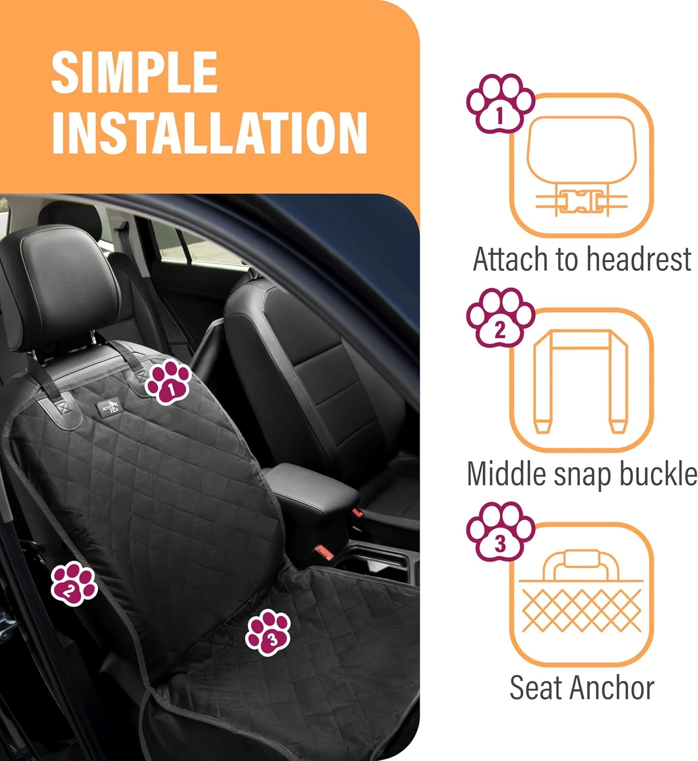 Dog Car Seat Cover, Waterproof Front Seat Protector for SUV Truck Sedan, Pet Safety Travel Comfort System with Universal Fit, Orange