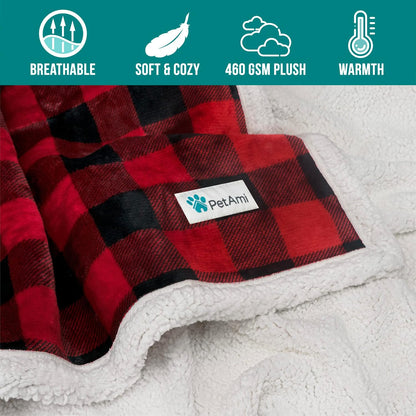 Dog Blanket for Medium Large Dogs, Pet Bed Blanket Cat Puppy Kitten, Fleece Furniture Couch Cover Protector Sofa Car, Soft Sherpa Dog Throw Plush Reversible Washable, 40X60 Checker Red