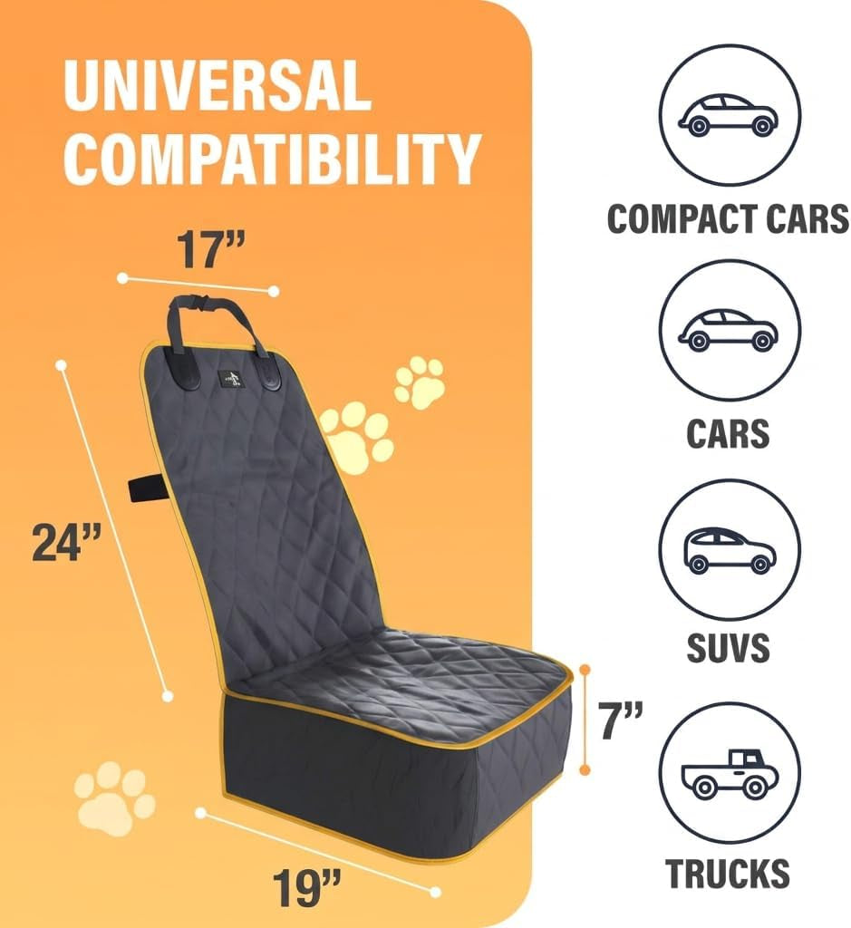 Dog Car Seat Cover, Waterproof Front Seat Protector for SUV Truck Sedan, Pet Safety Travel Comfort System with Universal Fit, Orange