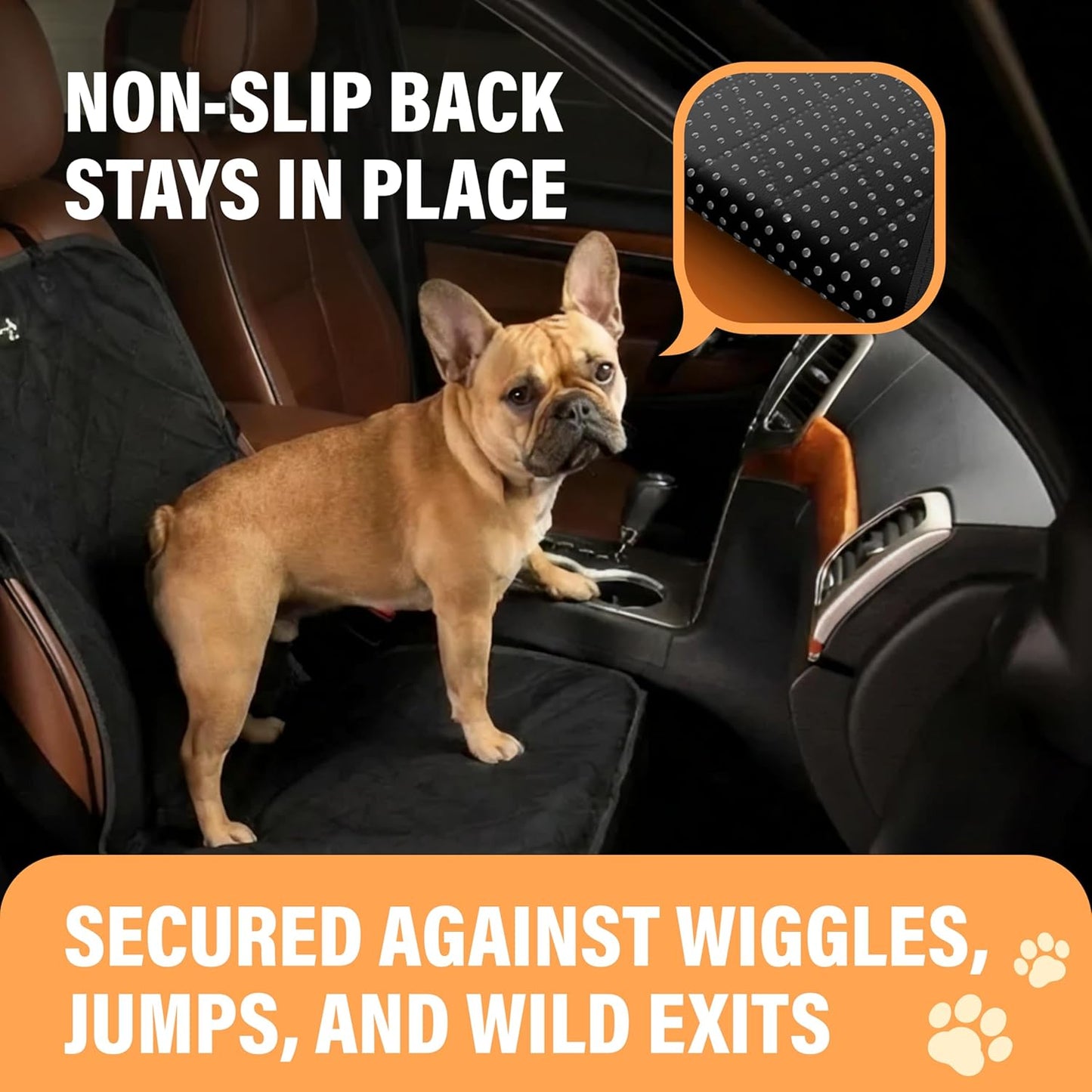 Dog Car Seat Cover, Waterproof Front Seat Protector for SUV Truck Sedan, Pet Safety Travel Comfort System with Universal Fit, Orange