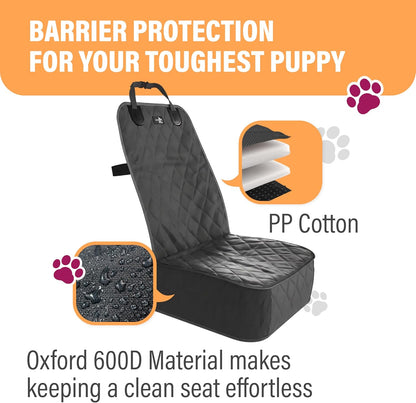 Dog Car Seat Cover, Waterproof Front Seat Protector for SUV Truck Sedan, Pet Safety Travel Comfort System with Universal Fit, Orange